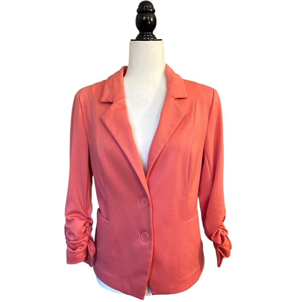 Trováre Womens Ruched Sleeve Blazer Jacket Coral Pink Career Office Size Medium